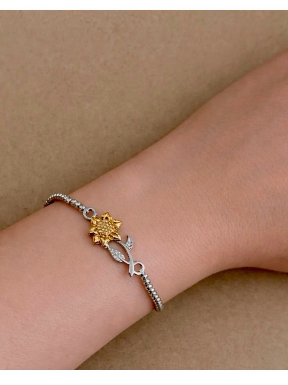 Two-Tone Sunflower Bracelet - Gold & Silver Women's Bracelet